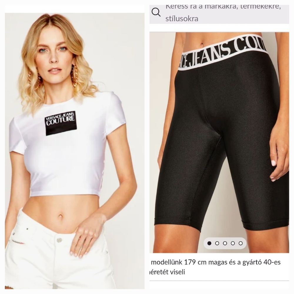 Versace Jeans Couture Set Black Bike Shorts White Top Logo 42IT S/M